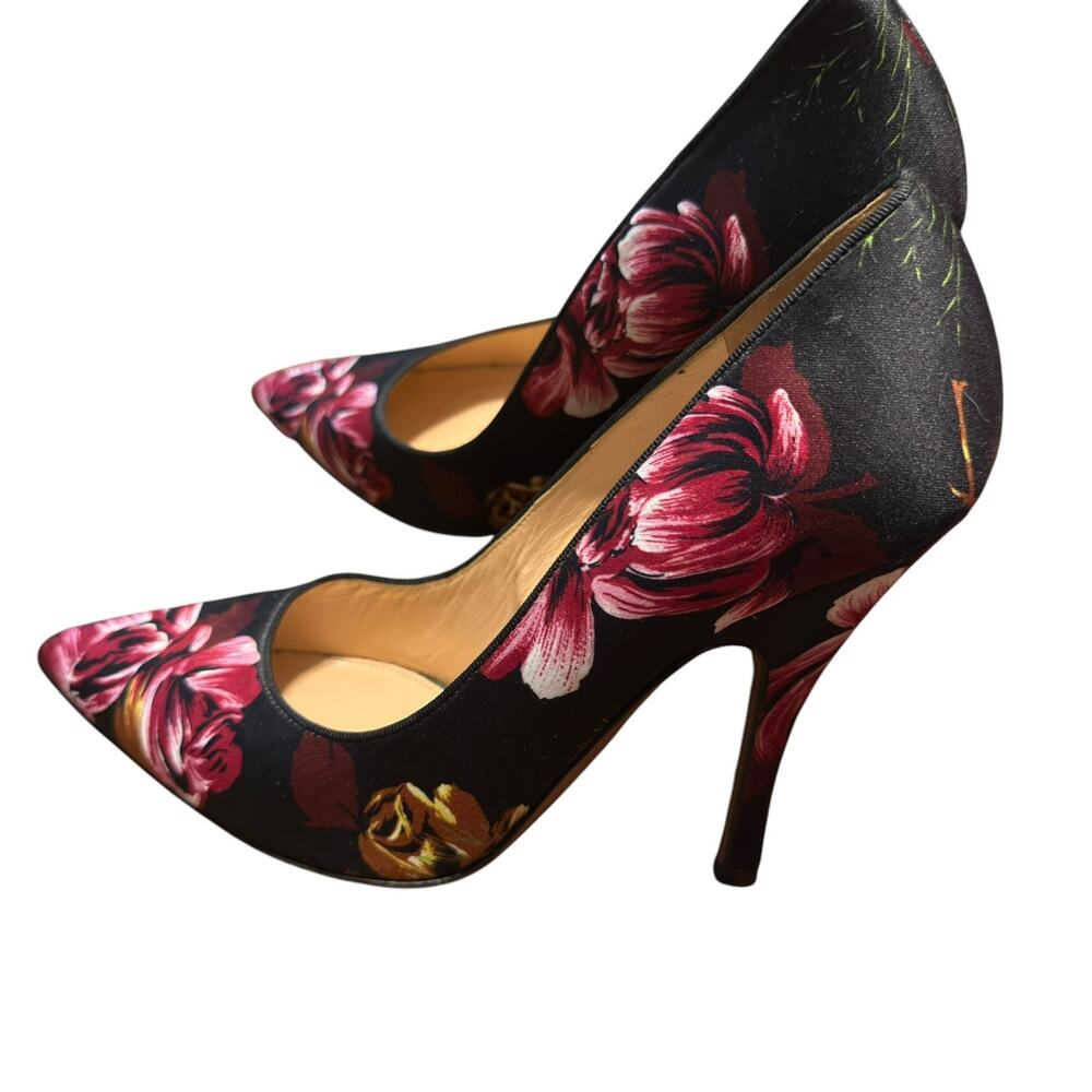 Palter DeLiso Pumps 36 Black Floral Rose Pointed Toe Stiletto Heels Made Italy